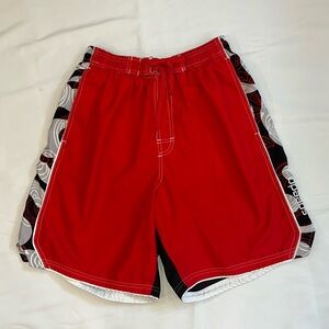 Men’s Speedo Swim Trunks, L, Red, Black, White and Gray